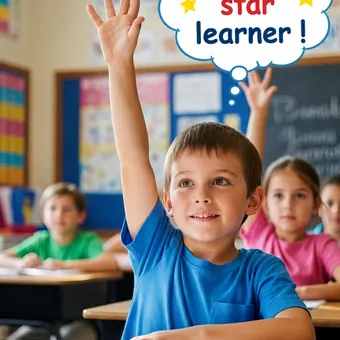 Confident child raising hand in class